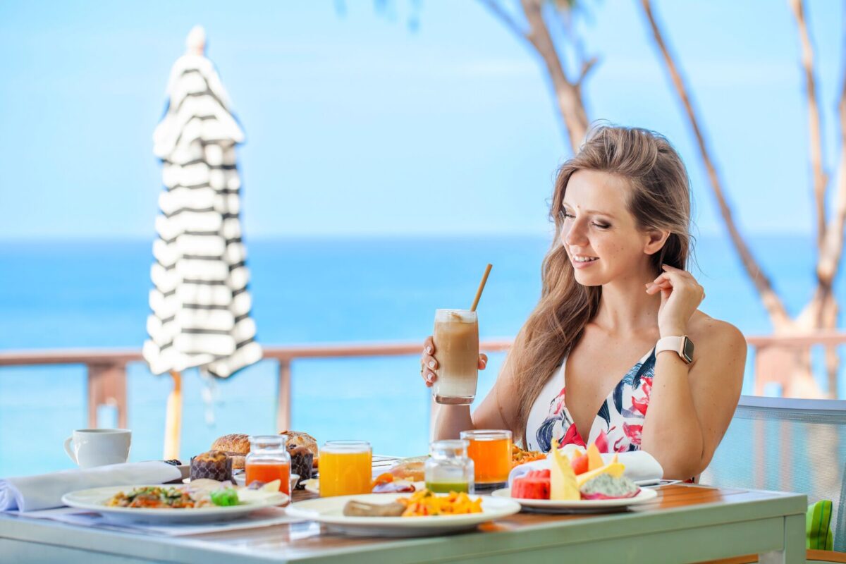girl drinking coffee outside